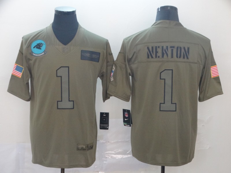 Men's Carolina Panthers #1 Cam Newton 2019 Camo Salute To Service Limited Stitched NFL Jersey
